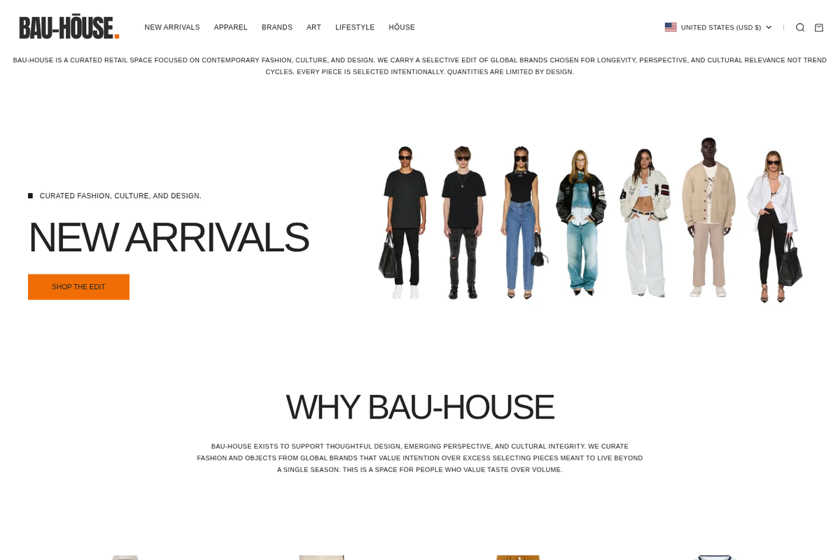 Screenshot of the live Bau-House homepage